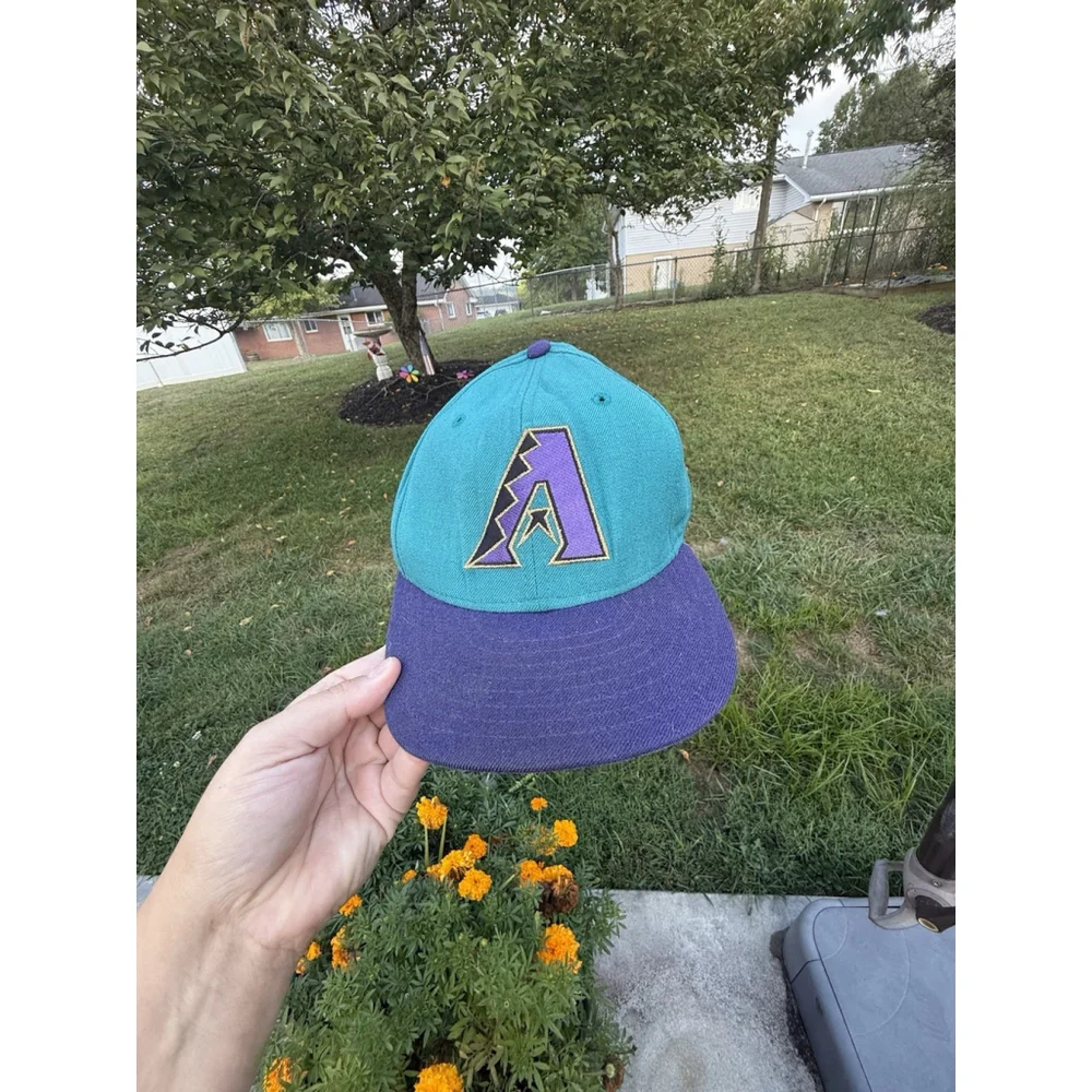 VTG Arizona Diamondbacks White Purple New Era 5950 Fitted Pro Hat 7 1/8 Wool
